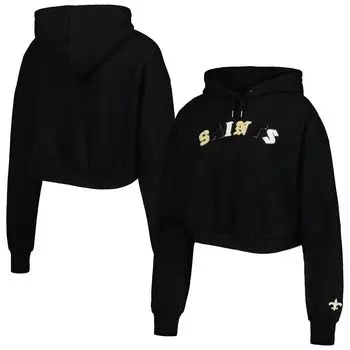 Женский укороченный пуловер с капюшоном черного цвета The Wild Collective New Orleans Saints