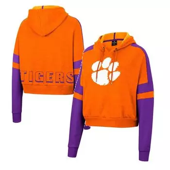 Женский укороченный пуловер с капюшоном Colosseum Orange Clemson Tigers Throwback Stripe Arch Logo Colosseum