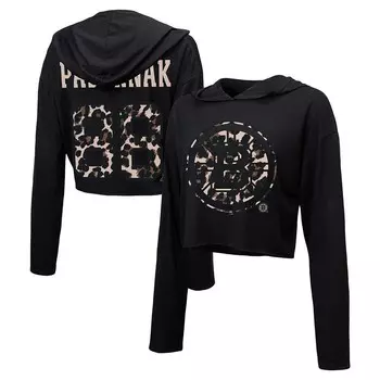 Женский укороченный пуловер с капюшоном и леопардовым принтом Majestic Threads David Pastrnak, черный Бостон Брюинз с леопардовым принтом, цвет Bsb Black