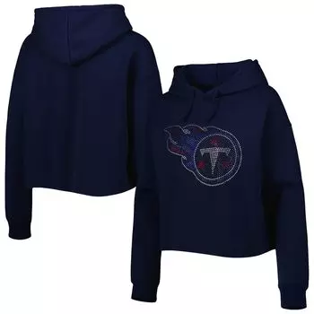 Женский укороченный пуловер с капюшоном и темно-синим логотипом Tennessee Titans Cuce