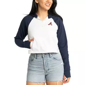 Женский укороченный пуловер с капюшоном Lusso White Atlanta Braves Jane Raglan с молнией в четверть четверти