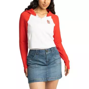 Женский укороченный пуловер с капюшоном Lusso White St. Louis Cardinals Jane Raglan с молнией в четверть четверти