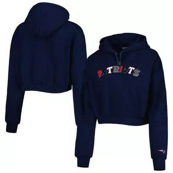 Женский укороченный пуловер с капюшоном The Wild Collective Navy New England Patriots