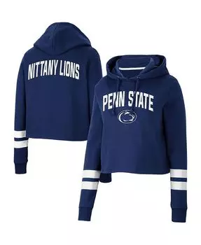 Женский укороченный пуловер с капюшоном в полоску Penn State Nittany Lions темно-синего цвета Colosseum, синий