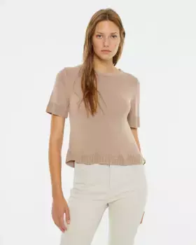 Женский укороченный свитер с короткими рукавами и асимметричной деталью по подолу System Action, розовый