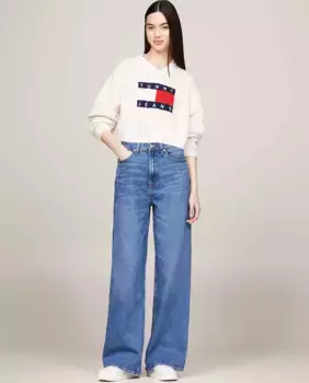 Женский укороченный свитер с V-образным вырезом Tommy Jeans, цвет Crudo