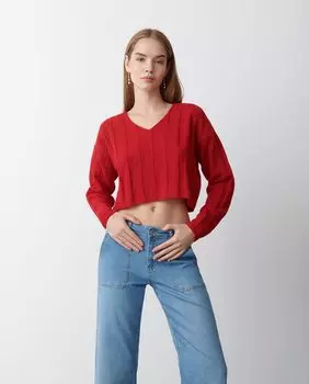 Женский укороченный свитер с V-образным вырезом Brownie, красный