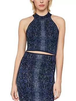 Женский укороченный свитер со змеиным принтом BCBGMAXAZRIA, цвет dark navy combo