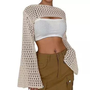Женский укороченный свитер, вязаные укороченные топы крючком, прозрачный вязаный свитер Y2k, пляжные накидки MISSKY, цвет Khaki