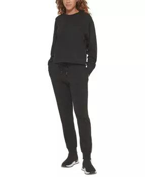 Женский укороченный свитшот из хлопка с застежкой-молнией DKNY, черный