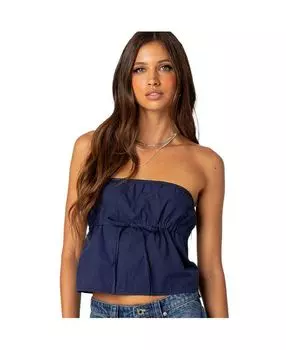 Женский укороченный топ без бретелек с ремнем под грудью Edikted, темно-синий