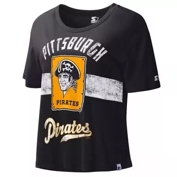 Женский укороченный топ черного цвета Pittsburgh Pirates Cooperstown Collection Record Setter Starter
