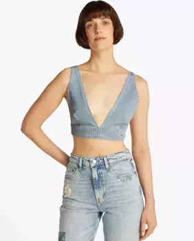 Женский укороченный топ из джинсовой ткани с полосатым узором Tommy Jeans, синий