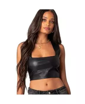 Женский укороченный топ из искусственной кожи Crescent Edikted, черный