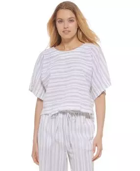 Женский укороченный топ «летучая мышь» в полоску с рукавами до локтя DKNY, мульти