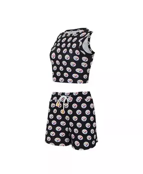 Женский укороченный топ на бретелях и шорты с принтом Pittsburgh Steelers Gauge, комплект для сна Concepts Sport, черный