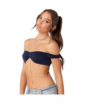 Женский укороченный топ Renata с открытыми плечами Edikted, темно-синий