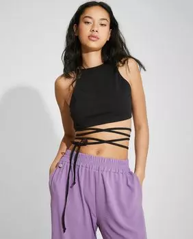 Женский укороченный топ с бретелькой на шее Nalle, черный