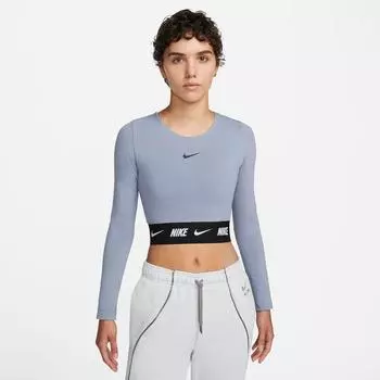 Женский укороченный топ с длинными рукавами Nike Tape, синий