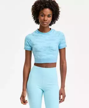 Женский укороченный топ с коротким рукавом и принтом, бесшовный ID Ideology, синий