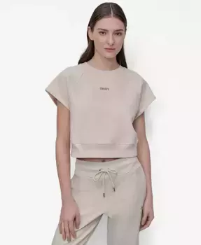 Женский укороченный топ с коротким рукавом и мини-логотипом со стразами DKNY, коричневый/бежевый