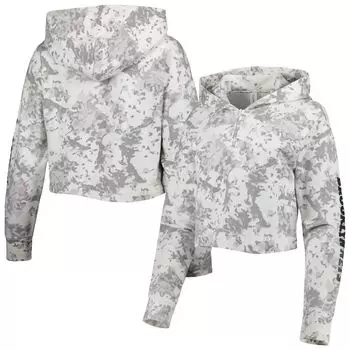 Женский укороченный топ с молнией до четверти Lusso Grey/White Brooklyn Nets Maia Tri-Blend