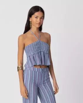 Женский укороченный топ с оборкой и бантом на шее Noon, синий