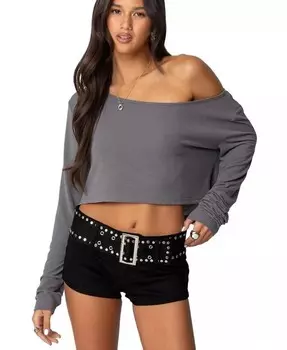 Женский укороченный топ с открытыми плечами Edikted, серый