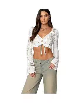 Женский укороченный топ с завязками спереди, связанный крючком Edikted, белый