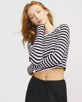 Женский укороченный топ в полоску с длинными рукавами в рубчик Jack & Jones, бежевый