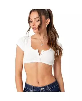 Женский укороченный топ в рубчик на пуговицах Henley Edikted, белый