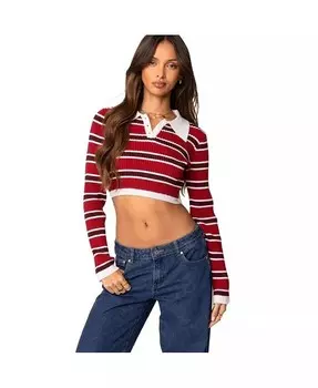Женский укороченный топ в рубчик в полоску с воротником и воротником Edikted, красный