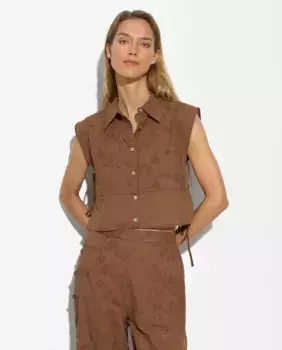 Женский укороченный топ в стиле рубашки с регулируемыми завязками и простой цветочной вышивкой Parfois, коричневый