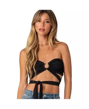 Женский укороченный топ Zia в рубчик с завязками и завязками Edikted, черный