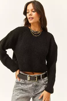 Женский укороченный трикотажный свитер Selanik черного цвета Olalook, черный