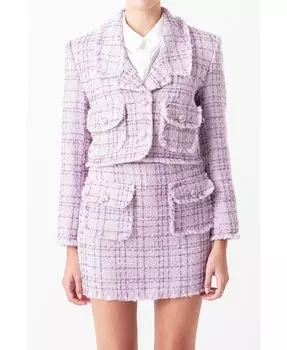 Женский укороченный твидовый блейзер из букле в тон endless rose, фиолетовый