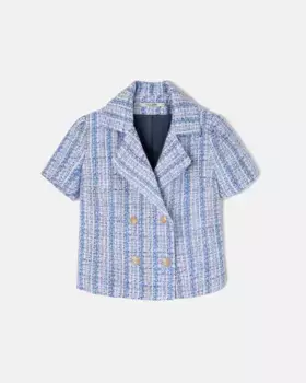 Женский укороченный твидовый блейзер Silbon, синий