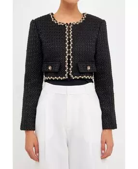 Женский укороченный твидовый жакет endless rose, черный