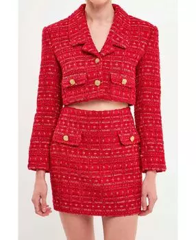 Женский укороченный твидовый жакет endless rose, красный