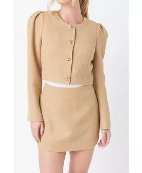 Женский укороченный твидовый жакет endless rose, тан/бежевый