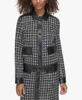 Женский укороченный твидовый жакет в клетку KARL LAGERFELD PARIS, мультиколор
