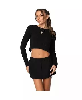 Женский укороченный вязаный свитер с бантом на спине Edikted, черный