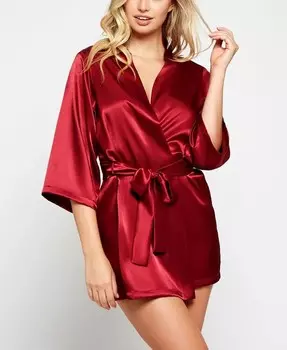 Женский ультрамягкий атласный халат для отдыха и у бассейна iCollection, красный