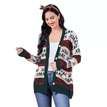 Женский уродливый рождественский кардиган, свитер с длинным рукавом на пуговицах и V-образным вырезом Kojooin, цвет Dark Blue