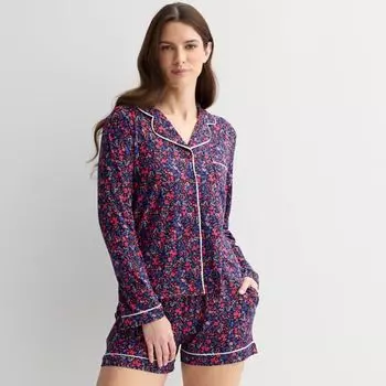 Женский уютный комплект из двух предметов: пижамный топ с длинными рукавами и пижамные шорты Draper James, цвет navy field flower