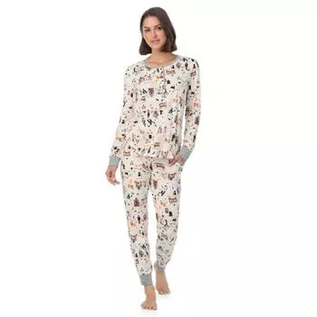 Женский уютный комплект пижамы с длинным рукавом и брюками-джоггерами Halloween Cuddl Duds, цвет cream haunted house