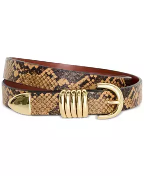 Женский узкий ремень из искусственной кожи с пятью кольцами и принтом под змею Good American, коричневый