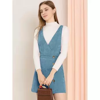 Женский вельветовый мини-комбинезон-сарафан трапециевидной формы с V-образным вырезом ALLEGRA K, оранжевый