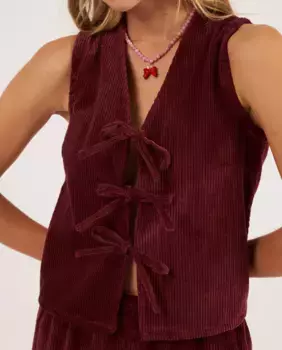 Женский вельветовый жилет с бантом Bohodot, бордовый