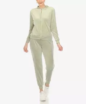 Женский велюровый спортивный костюм в полоску из искусственной кожи, комплект из 2 предметов White Mark, зеленый